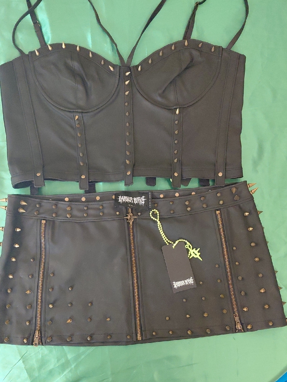 DOLLSKILL DARKER WAVS XXLBlack Studded Mini Skirt/CORCET- Edgy Women's Skirt SET